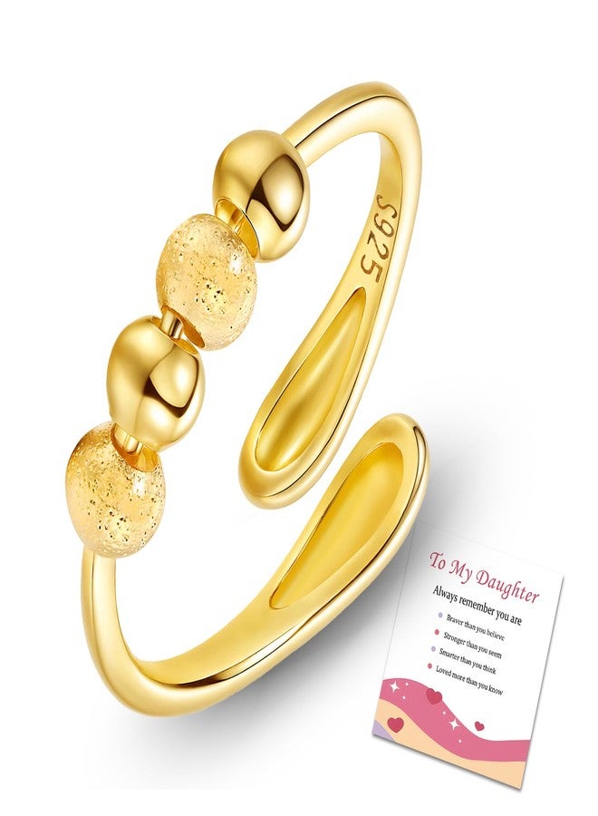 HEEYA Anxiety Rings for Women,Sterling Silver Rings to my Daughter,Adjustable Stress Spinner Ring with Beads,Gold Anxiety Fidget Ring for Women,Thumb Jewelry for Birthday,Christmas with Gift Card - Image 1